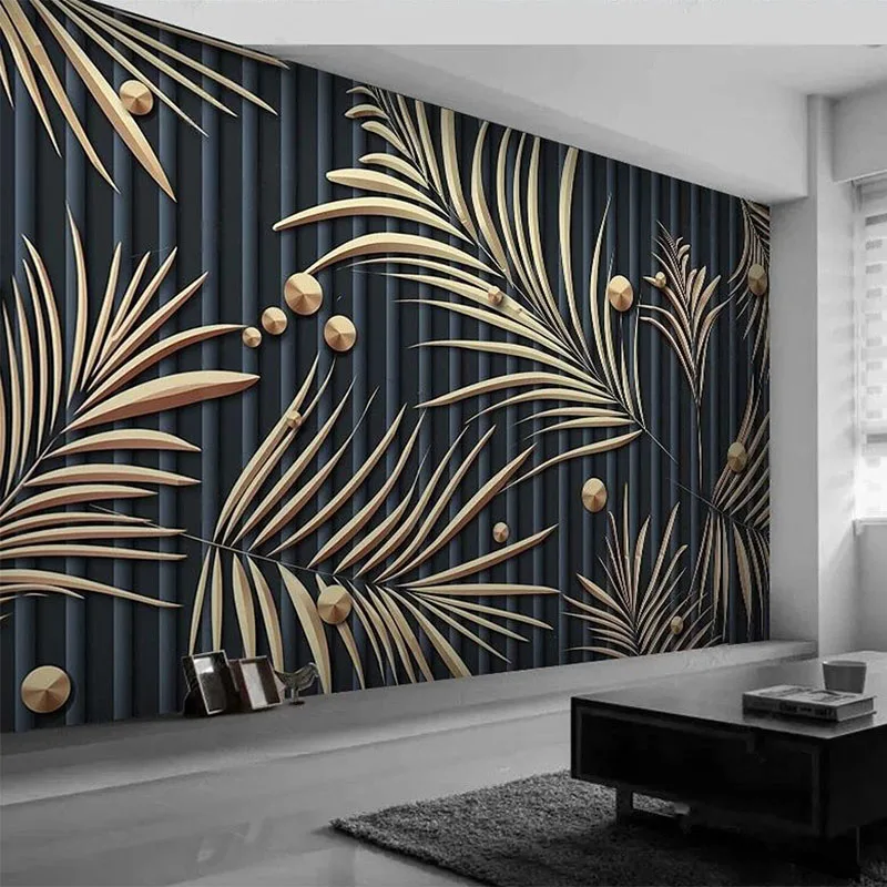 

Custom Mural Wallpaper Modern 3D Tropical Plants Metal Leaves Abstract Fresco Living Room Sofa Bedroom Home Decor Wall Sticker