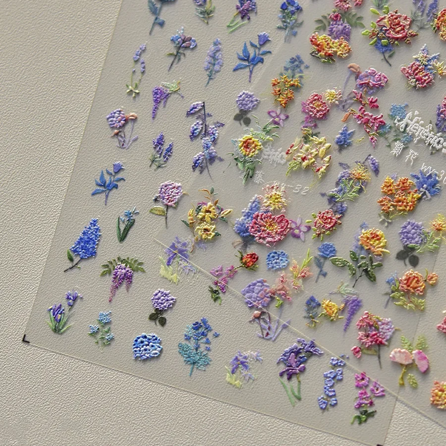 1pcs 5D Wisteria Nail Stickers Chinese Crane Parrot Chrysanthemum Flower Self Adhesive Nail Art Decorations Decals Accessories