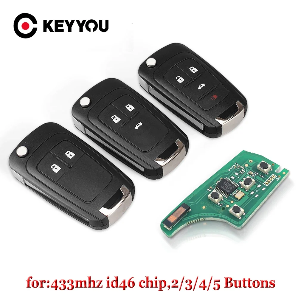 

KEYYOU 8PCS 315MHZ/433MHZ 2/3/4/5 Button ID46 Chip Flip Car Remote Key For Chevrolet Malibu Cruze Aveo Spark Sail Impala Equinox