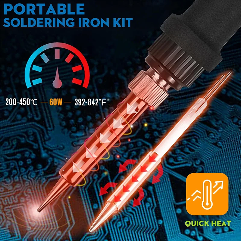 Adjustable Temp 220V 60W Electric Soldering Iron Kit Solder Tip DIY Circuit Welding Repair Tools view 5