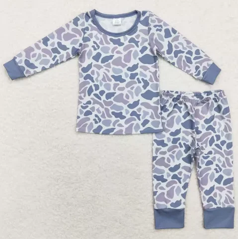 Hot Sale Baby Boys Pajamas Fall Grey Camo Top Pants Sleepwear Clothes Sets Boutique Toddler Boys Bamboo Pajamas Kids Nightwear