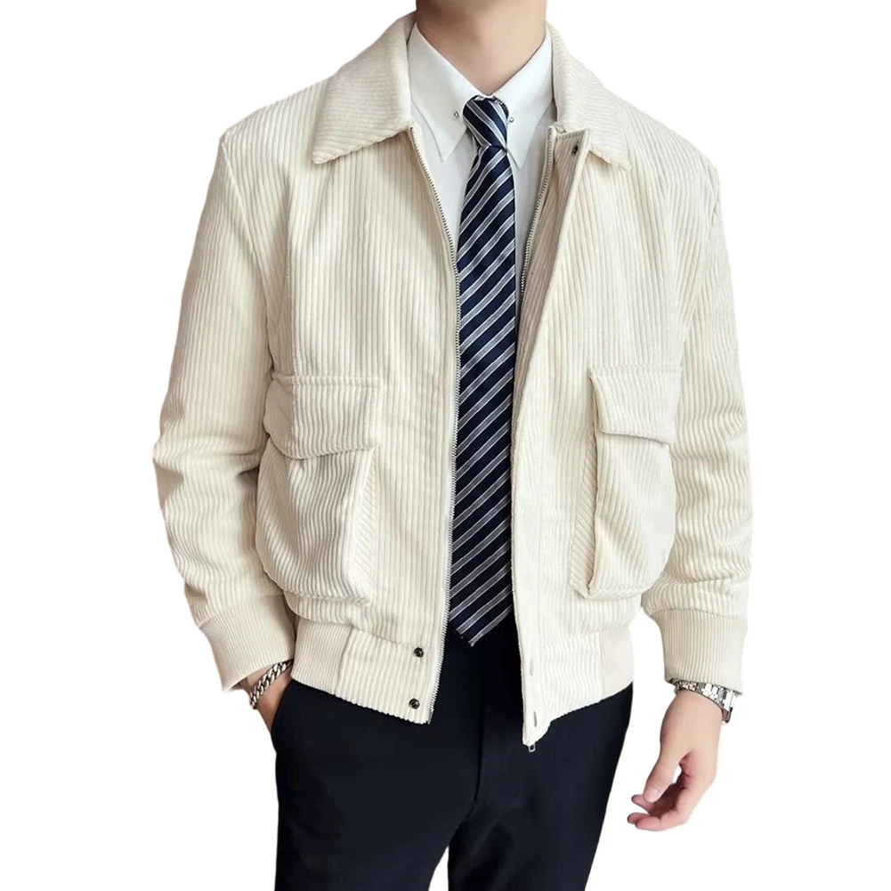 Men\\\\\\\'s Corduroy Lapel Jacket Casual Loose Fit Full Zipper Coat Workwear Outerwear Cardigan for Spring and Autumn Daily Use