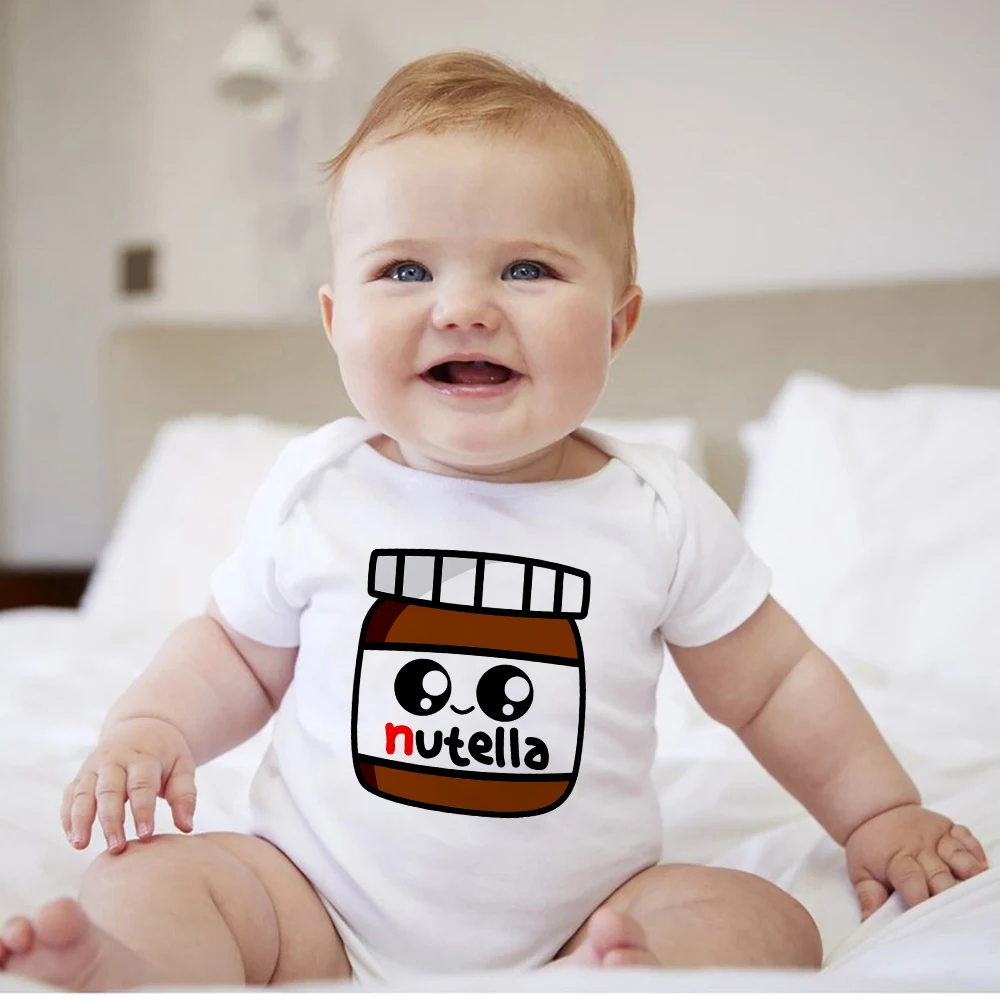 Cartoon Nutella Print Baby Boy Bodysuits Short Sleeve Summer 0-24 Months Newborn Girl Clothes Europe Popular Toddler Onesies