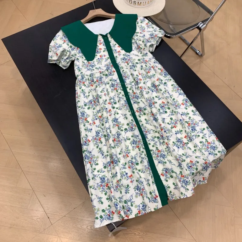 Estate New Sle Stampa floreale Design dimagrante Vita alta Bubble Sve irt Dr Colletto per bambola Casual Faion Dr da donna