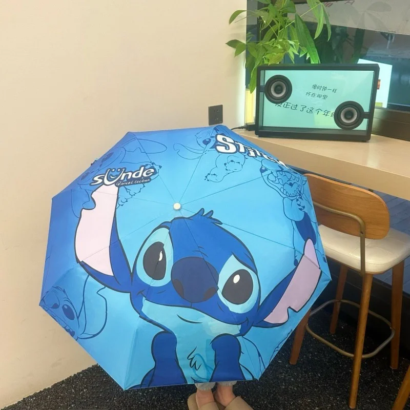 Disney Stitch Sunumbrella Cartoon Lilo & Stitch Umbrella UV Protection 3 Folding Portable Sunshade for Women and Children Gifts