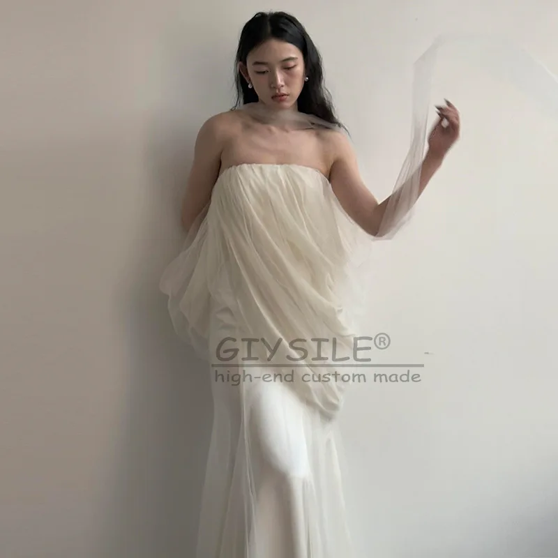 GIYSILE Customized French Light Wedding Dresses  Luxury 2025 New Simple Satin Strapless Evening Dress Bride Gown robe de mariage