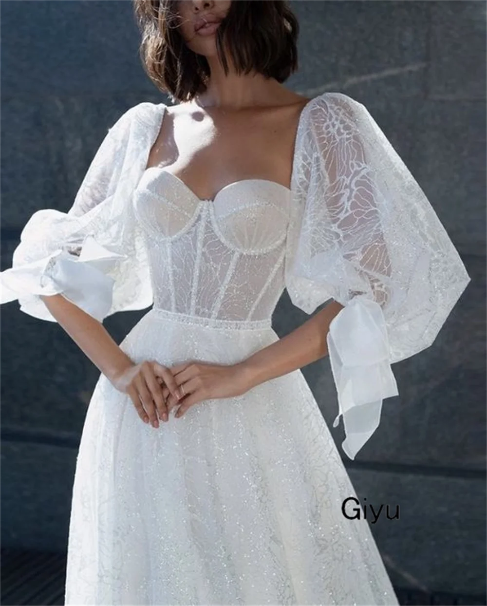 Giyu Modern Style Full Lace Followers Wedding Dress For Woman Sweetheart Collar A-line Vestidos Novias Boda Bridal Gown