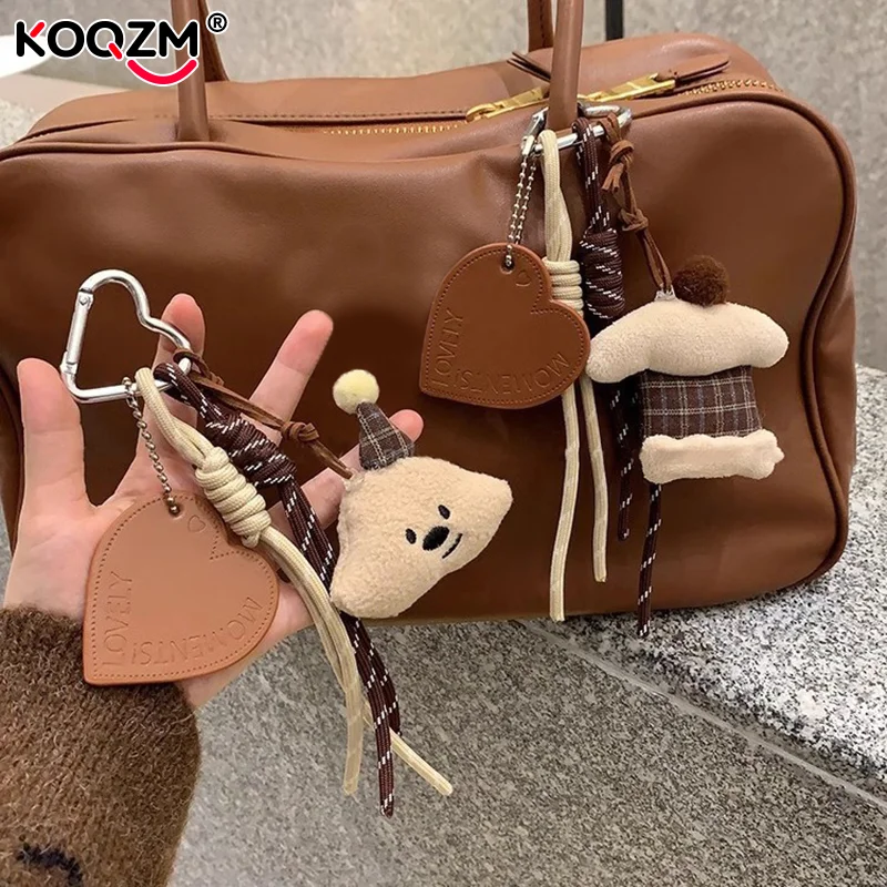 

Creative Plaid Bear Cake Ice Cream Plush Pendant Keychain Cute Braided Rope Keyring Lovely Bag Charm Backpack Hanging Decoration
