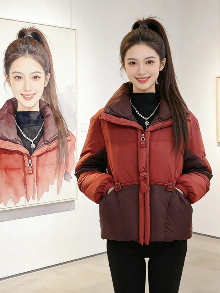 

Winter Women's down Cotton Jaet Color Blo Thi Warm Loose High-End Feelings Korean Sle Commute Faion ort Zipper