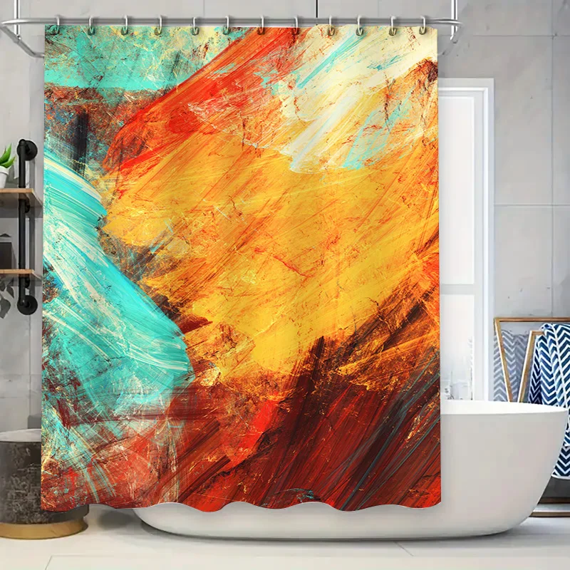 

Abstract Colorful Shower Curtain Red, Yellow, Orange Blue Modern Print Bathroom Decor Waterproof Fabric Easy Installation