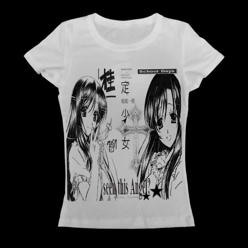 Grunge Alt Damen Weißes Figurbetontes Langarm-Oberteil Vintage Schultage Anime Grafik Y2K Emo Harajuku Slim Casual T-Shirt – Detail 2