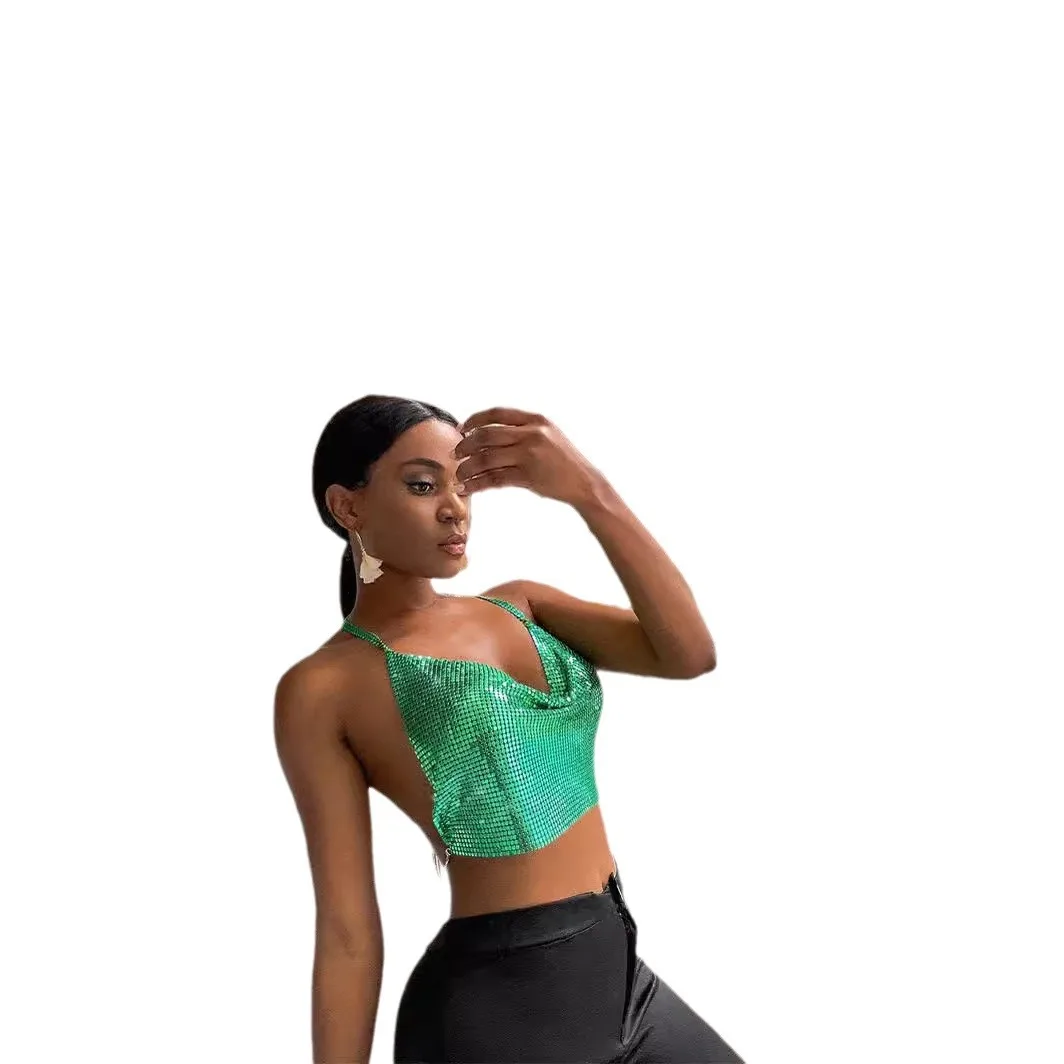 

Backless Camisole Style Halter Neck Bow Solid Color Green Slim Fit Chest Hugging Vest LBZ1422