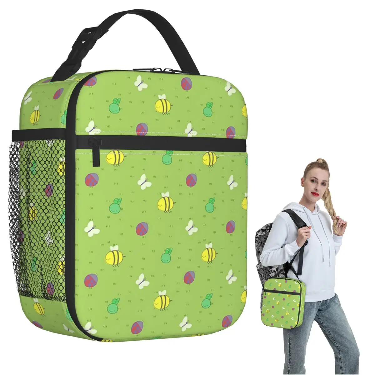 Adventure Time End Credits Pattern Insulated Lunch Bag for Women Kids Portable Food Boxes Thermal Lunch Box Tote
