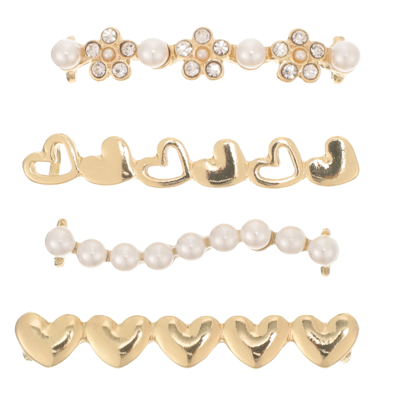 

4 Pcs Metal Shoe Buckle Decorations Rhinestones Charms Shoelace Accessories for Sneakers Jewelry Set Heart Pearl Gemstone Lace