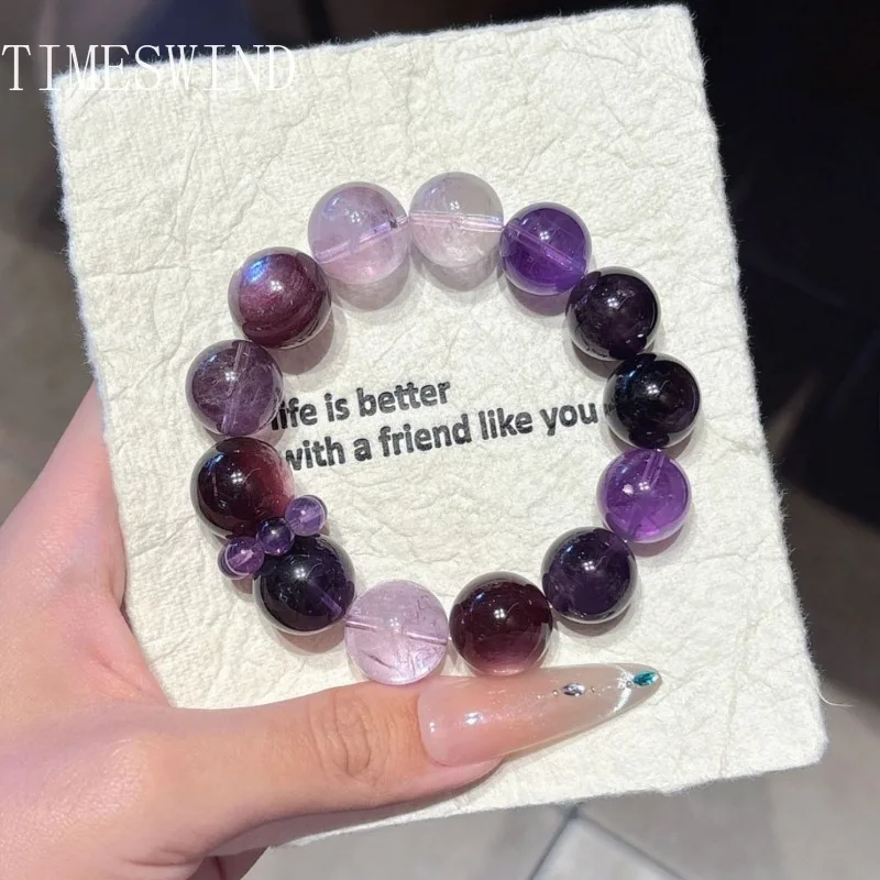 

TIMESWIND Original Purple Lithium Mica Crystal 15mm Round Beaded Bracelet Women Fashion Jewelry with Certificate