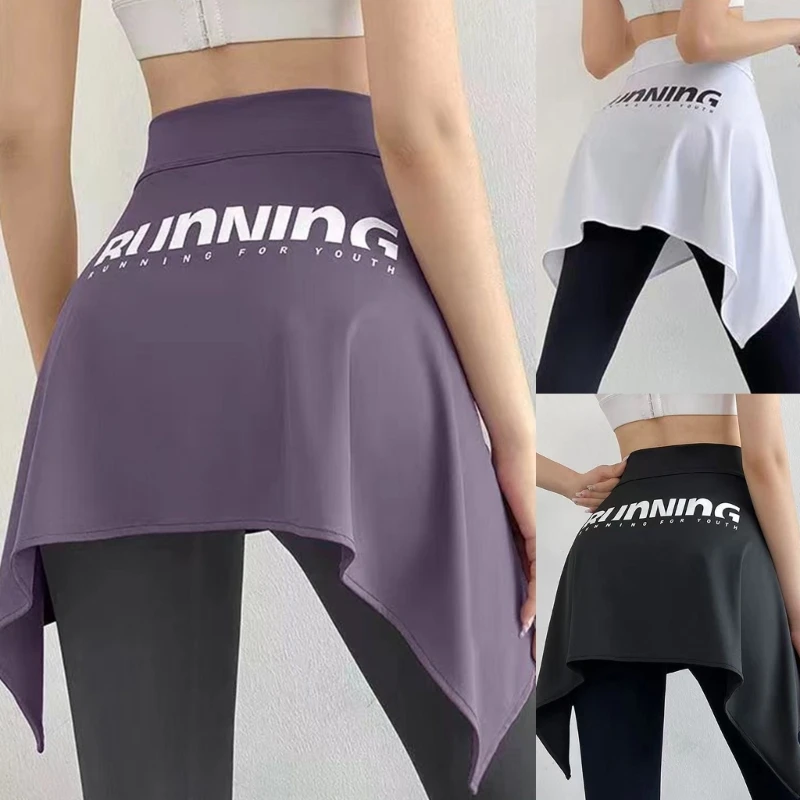 Women Yoga Tennis Self Tie Cover Up Wrap Skirt Hip Covering Scarf Letter Print Workout Running Tie Up Asymmetrical Skirt