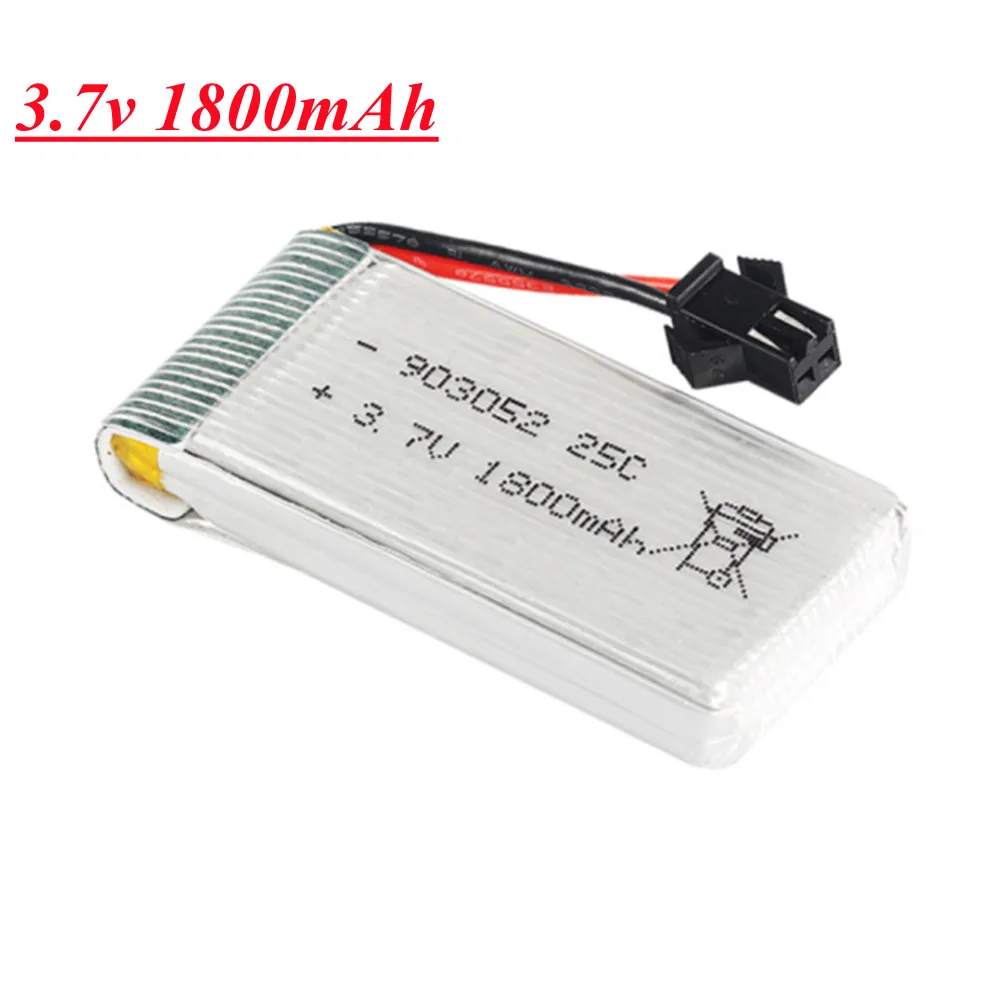 Batería recargable de 3,7 v y 1800mAh, cargador para cuadricóptero teledirigido, piezas de Dron, batería Lipo de 903052 y 3,7 v con enchufe SM