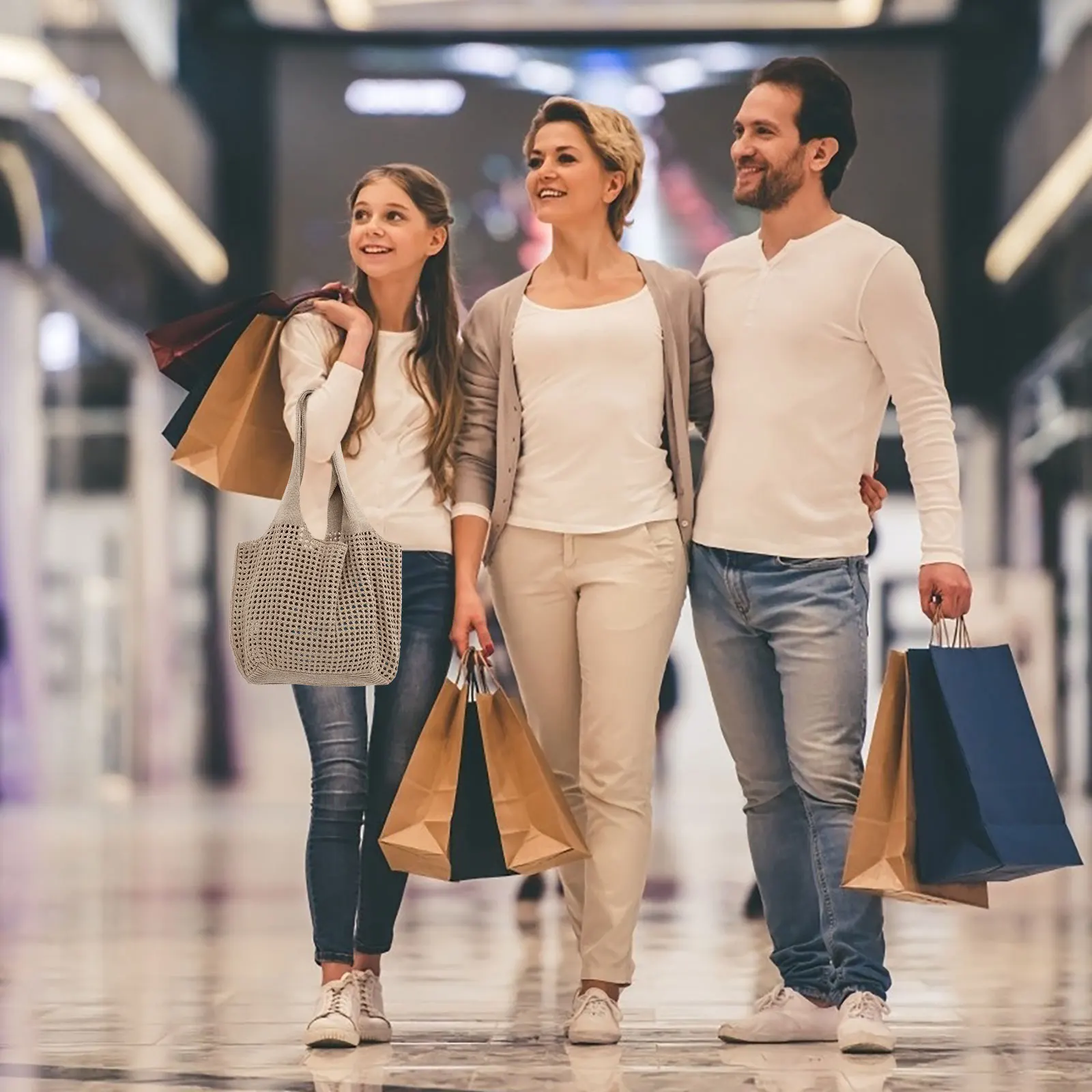 

Hollow Woven Tote Bag Lightweight Polyester Cotton Beach Bags for Women Large Capacity Summer Shopping Travel Storage Home