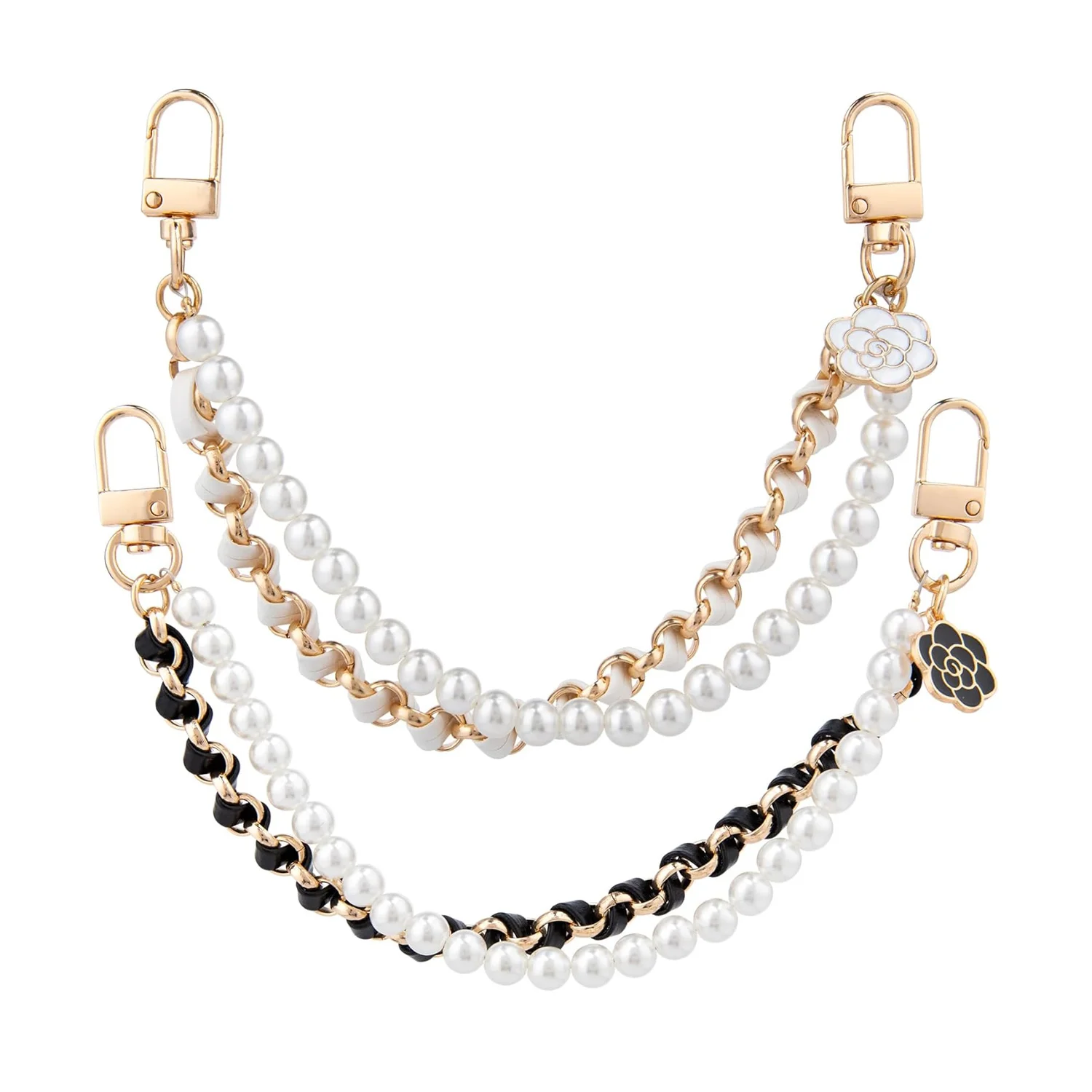 Pearl Bag Extender Chain Wallet Doppelkette, Metall Geldbörse Extender Strap PU Leder Griff Ersatz für Handtaschen Geldbörse