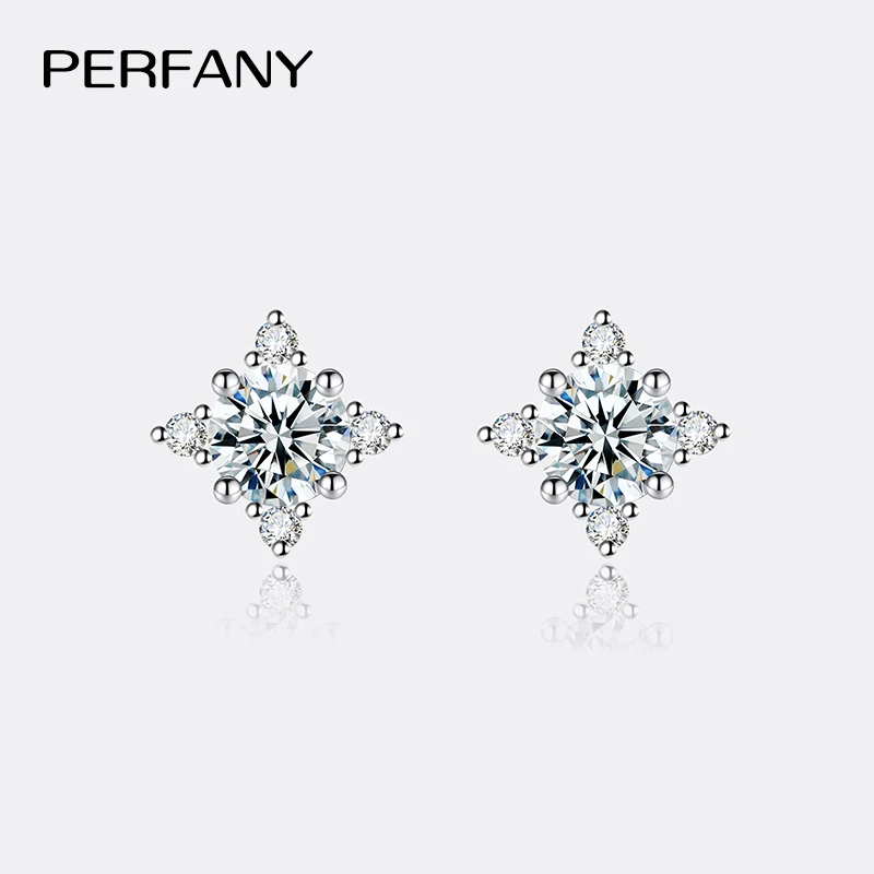 PERFANY 0.5/1CT Moissanite Earrings for Women S925 Pure Silver Four Claw Star GRA Certified Diamond Earrings Party Jewelry