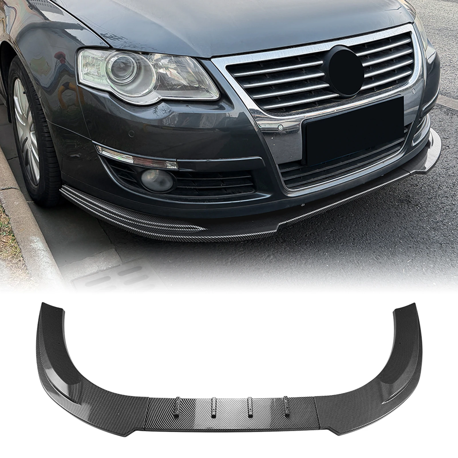 

Накладка на передний бампер (спойлер) под карбон/глянцевый черный, нижний диффузор-сплиттер для Volkswagen VW Passat B6 05-10, стандартная комплектация