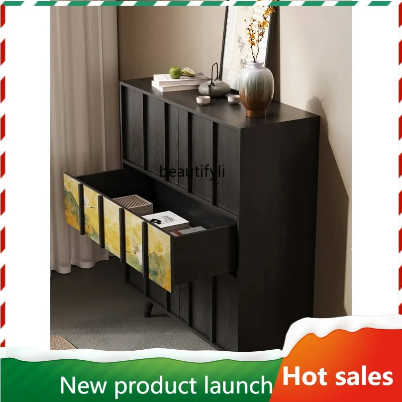 

F56 Light Luxury High-End Aesthetic Song Dynasty Side Cabinet Entryway Cabinet New Chinese Style Chest of Drawers Curio Cabinet