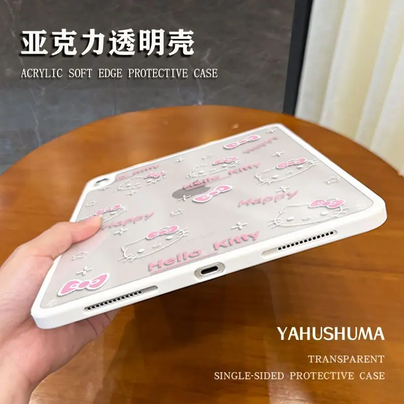 Sanrios Hello Kittys Cute Ipad10 Tablet Shell New Style Acrylic Cartoon Desktop with Stand Girl Heart Tablet Protect Back Shell