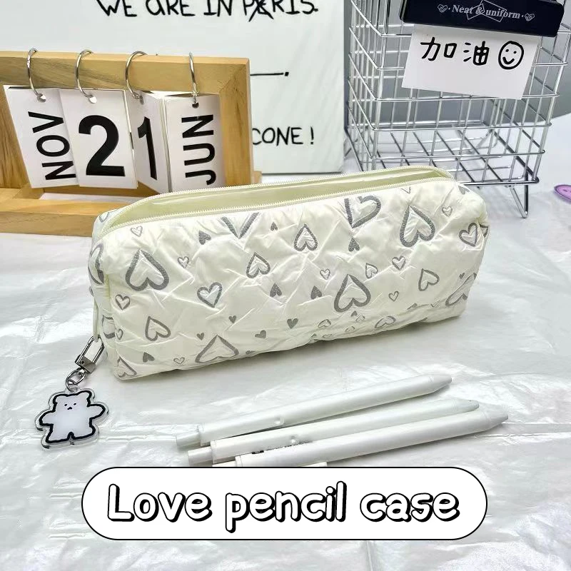 1pc Original Love Pencil Bag Cosmetic Bag Simple Girly Heart Student Stationery Bag Study Stationery Bag