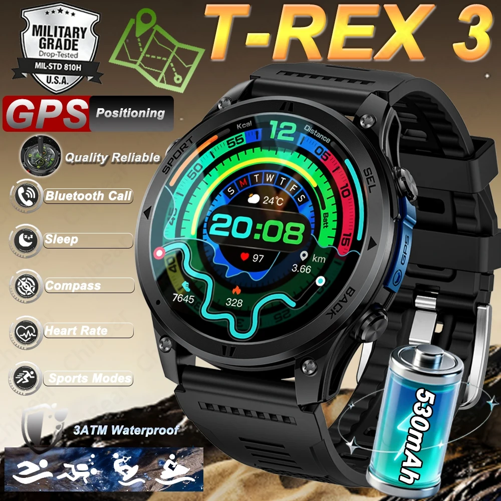 

2026New GPS Position SmartWatch Men Compass 3ATM Waterproof Sports tracker Outdoors Military Swim Smart Watch IOS and Android