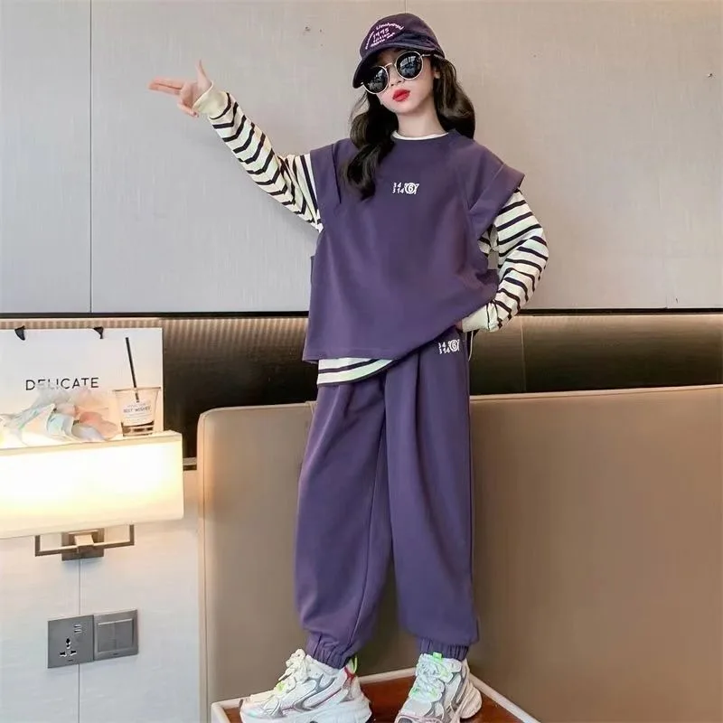 

Sweatshirt Set Three-piece Vest Suit for Spring and Autumn Girl Clothes 7 To 8 Years Winter Wear Girls Fashion Boutique Clothing