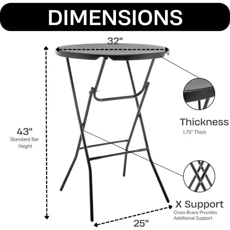 Top Folding Table Commercial Portable for Drink Patio Banquet Card Plastic Coffee Dining Cocktail Wedding Party Event