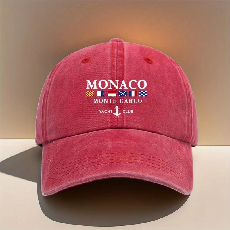 قبعة بيسبول Vintage Rayon 100% Monaco Monte Carlo Yacht Club مع قبعات بيسبول مطبوعة هندسية