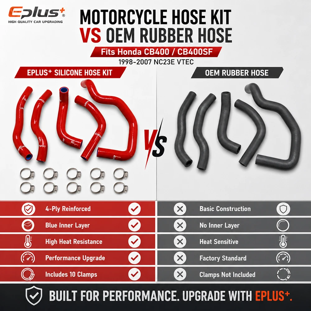 EPLUS 4-Ply Silicone Radiator Coolant Hose Kit for  Honda CB400 CB400SF 1998-2007 NC23E VTEC Motorcycle 3 Colors Available