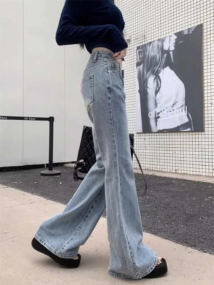 Skinny Y2k Jeans Women Blue Washed Spicy Girls Vintage Korean Fashion Streetwear Tender Low Waist All-match Chic Flare Trousers