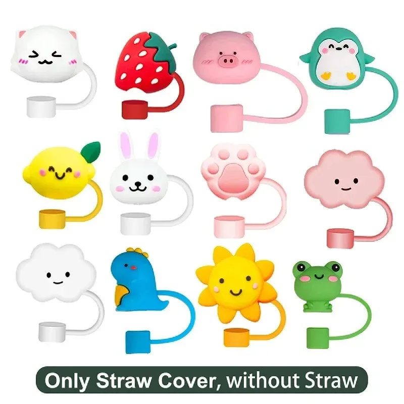 Cute Animal Silicone Straw Toppers, Reusable Anti-Dust Straw Caps, Universal Drinking Cup Straw Accessories