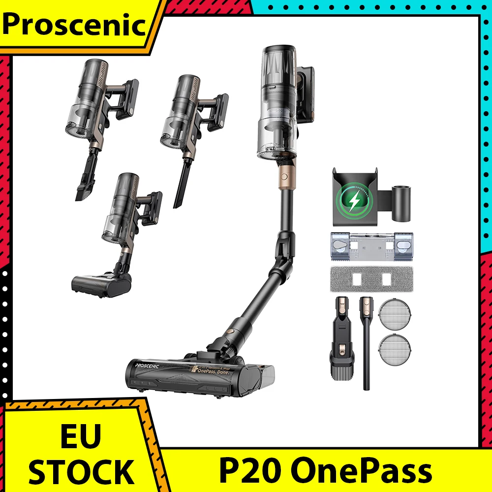 Aspirateur sans fil Proscenic P20 OnePass, aspiration de 70000 Pa, autonomie de 70 minutes, moteur sans balais de 680 W, nettoyage humide et sec, 3 vendus