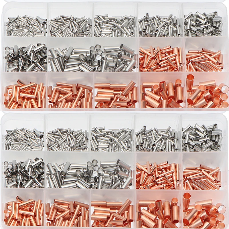 970pcs/set Copper Pipe Connection Joint Wire Small Copper Cable Crimp Terminal Lug Bushings Kit with Heat Shrink Tube Plier