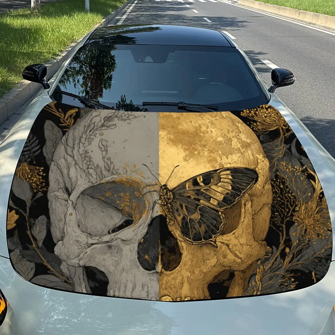 

Готическая наклейка на капот автомобиля с бабочкой и черепом - подходит для съемного автомобильного аксессуара, прочный высококачественный материал - идеальный подарок Fo