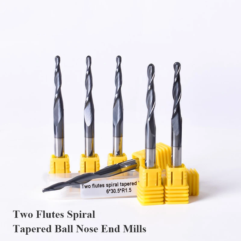 Tungsten Solid Carbide End Mill 4mm 6mm 8mm Ball Nose Tapered End Mills Router Bits CNC Taper Wood Metal Milling Cutter