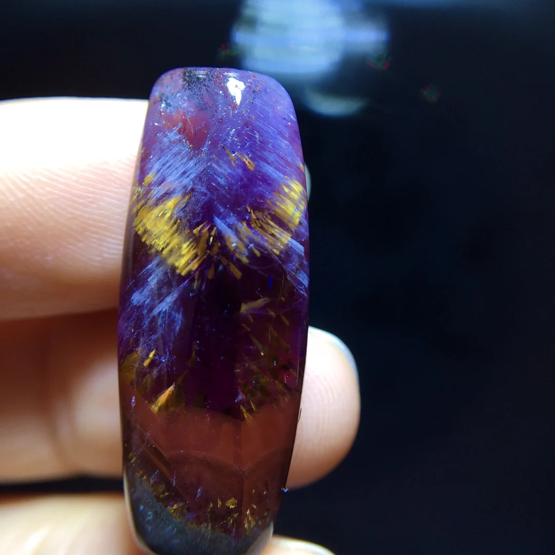 

Genuine Natural Purple Cacoxenite Auralite 23 Pendant 32/12.6/9.5mm Gold Rutilated Beads Jewelry AAAAA