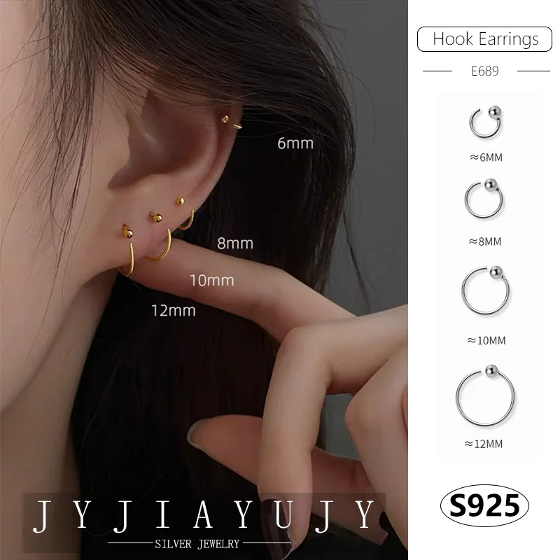 

JYJIAYUJY 100% Sterling Silver S925 Hook Earrings Round Bead Circle Shape Different Size/Colors Hypoallergenic Jewelry Gift E689