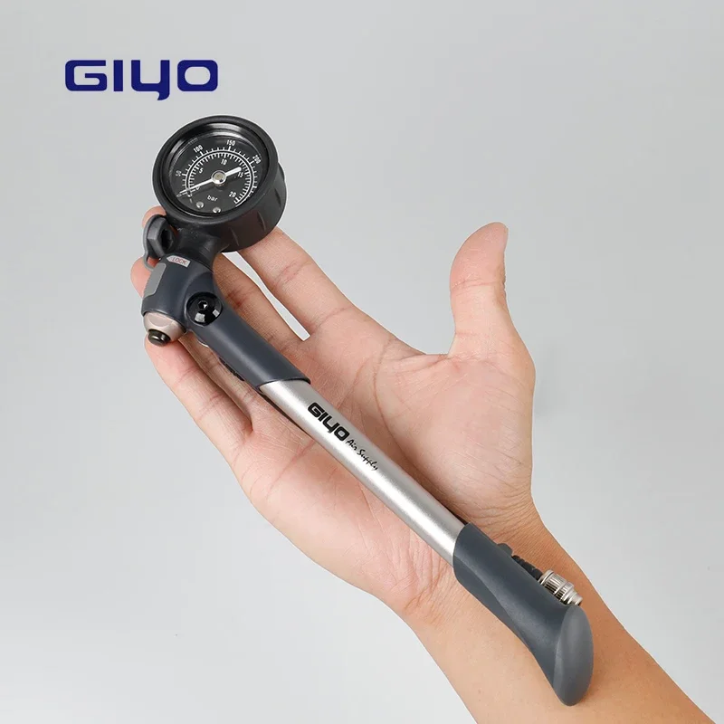 GIYO 300PSI Inflator Bicycle Pump To Inflate Fork Shock Fits Schrader With psi/bar Removable Gauge Bleeder Foldable Hose GS-03S