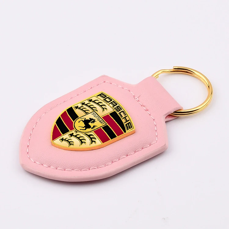 Shield Leather Car Keychain Key Ring Pendant Gift For Porsche Panamera Macan Boxster Cayman Cayenne 911 718 Keyring Accessories