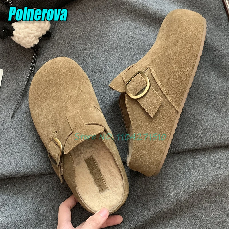 Women's Thick Bottom Half Slippers Belt Buckle Platform Round Toe 5CM High Heel Mules Outdoor Comfortable Casual Flat Shoes