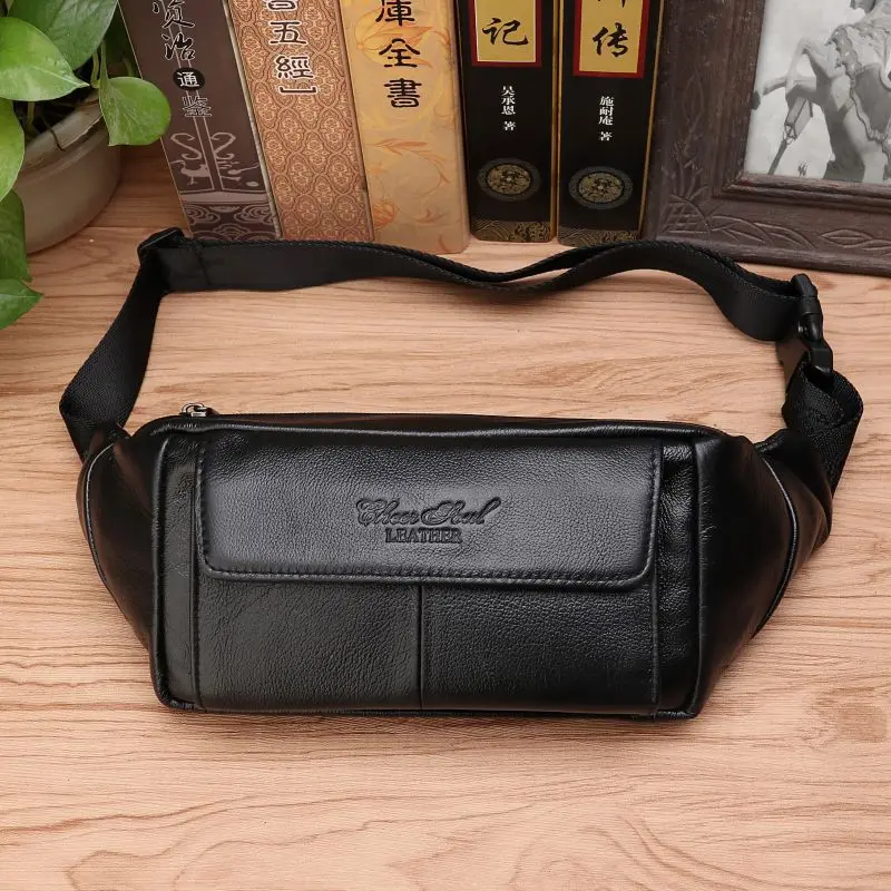 Men Waist Fanny Pack Belt Bag Genuine Leather Casual Fashion Travel Real Cowhide Male Loop Sling Chest Hip Bum Belt Bag