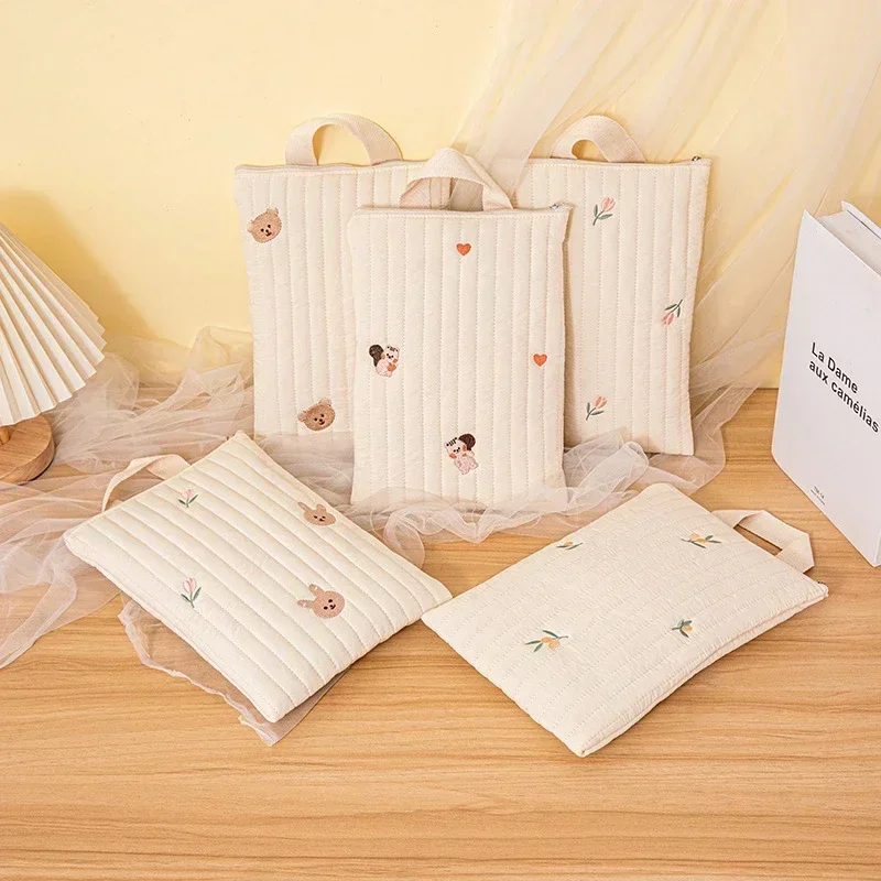 Cute Bear Embroidery Baby Diaper Bag Portable Nappy Caddy Pouch Cotton Mommy Bag Stroller Storage Bag Purse Baby Organizer