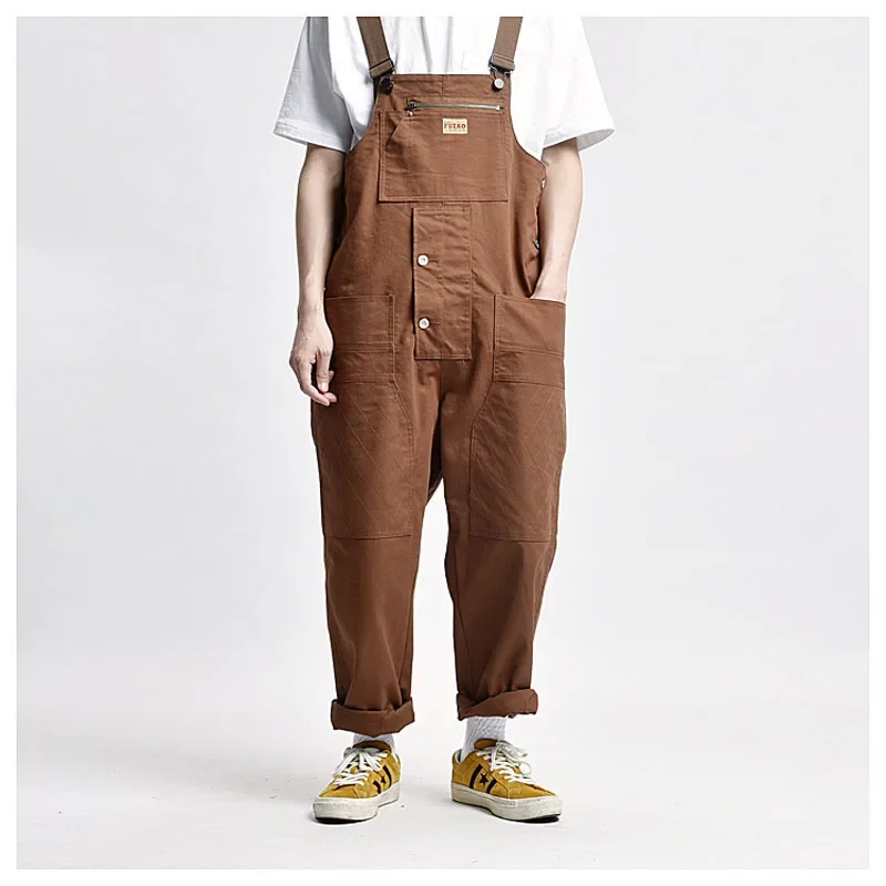 

2023Hip Streetwear Hop Bib Harajuku Japan Male Jumpsuit Trousers Overalls Men Women Couple Loose Casual Wide Leg Cargo Pants