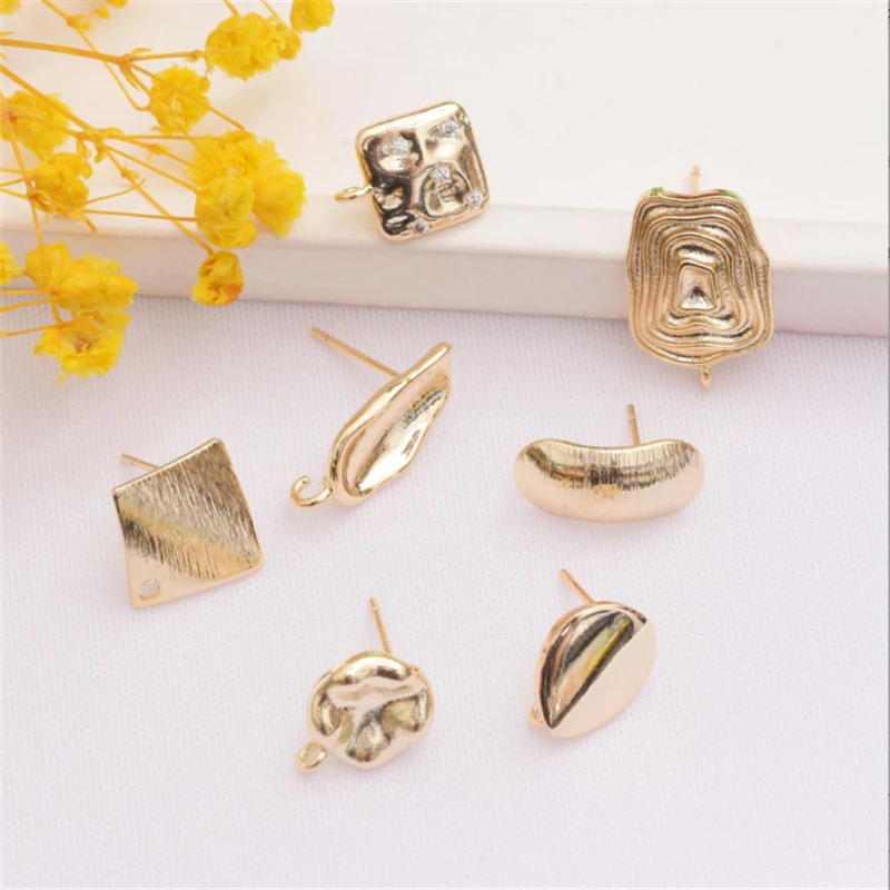

10PCS 14K Gold Plated Irregular Square Ear Stud Connectors Diy Earrings Ornament Jewelry Findings Making Accessories Material