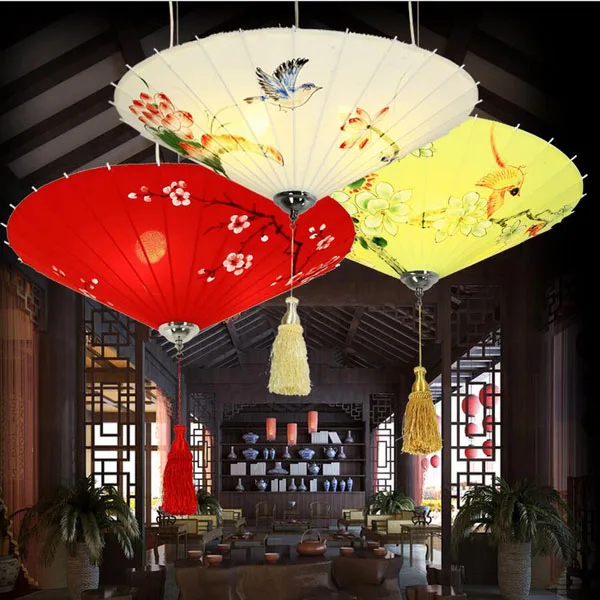 Umbrella-Style Chinese Classic Fabric Droplight Lantern