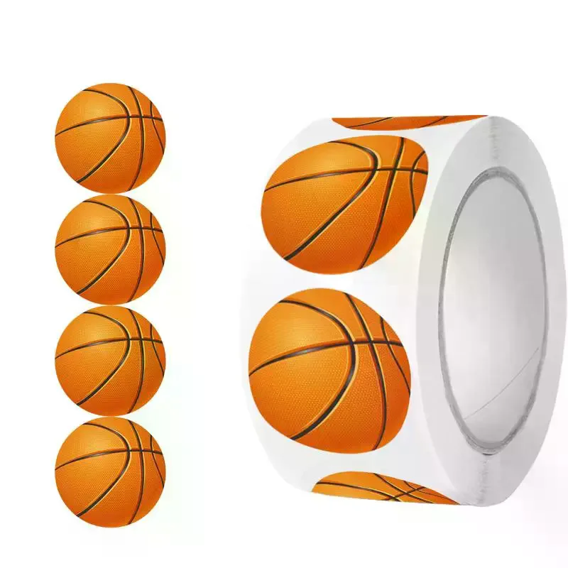 [YU]500Pcs/Roll Footballs Soccers Basketball Sport Stickers 2.5cm/1.0'' 16 Designs Decals Diy Adorn Gifts For Various Packaging